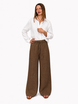 PANTALONE AMPIO IN LINO CACAO