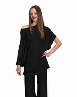 BLUSA ASIMMETRICA IN CREPE DE CHINE NERO