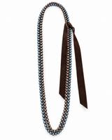 COLLANA CON FILI DI PERLE E NASTRO IN VELLUTO BROWN E BLU