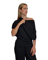 BLUSA ASIMMETRICA IN PLISSÉ CORTECCIA NERO