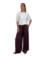 PANTALONE IN VISCOSA CON ELASTICO VINO