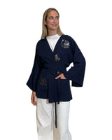 KIMONO CORTO CON PAILLETTES BLU