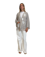 KIMONO CORTO CON PAILLETTES GREIGE