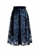 Gonna a pieghe velluto devoré blu – sfilata