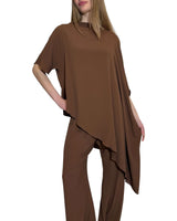 TUNICA A CAPPA IN CREPE DE CHINE CACAO