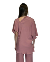 BLUSA ASIMMETRICA IN CREPE DE CHINE ROSA