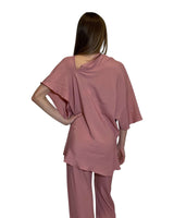 BLUSA ASIMMETRICA IN CREPE DE CHINE ROSA