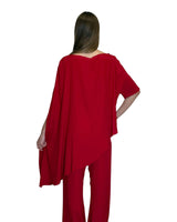 TUNICA A CAPPA IN CREPE DE CHINE ROSSO