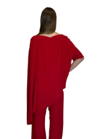 TUNICA A CAPPA IN CREPE DE CHINE ROSSO