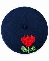 BASCO IN FELTRO BLU CON RICAMO A MANO ROSSO