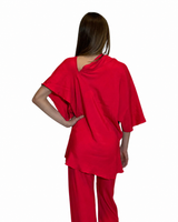 BLUSA ASIMMETRICA IN CREPE DE CHINE FUOCO