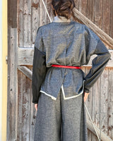 KIMONO CORTO PATCHWORK NEW JAPANDI displayed from the back, showcasing patchwork fabric and stylish design.
