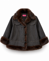 GIUBBOTTO SHERPA IN DENIM ED ECO VISONE