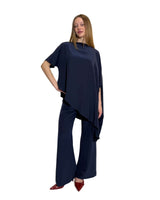 TUNICA A CAPPA IN CREPE DE CHINE BLU