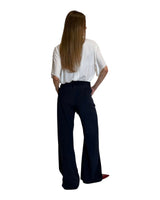 PANTALONE IN CREPE DE CHINE BLU