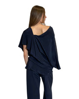 BLUSA ASIMMETRICA IN CREPE DE CHINE BLU