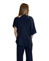BLUSA ASIMMETRICA IN CREPE DE CHINE BLU