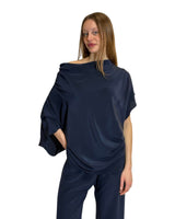 BLUSA ASIMMETRICA IN CREPE DE CHINE BLU