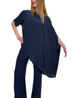 TUNICA A CAPPA IN CREPE DE CHINE BLU