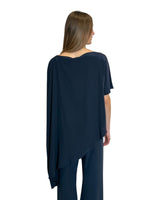 TUNICA A CAPPA IN CREPE DE CHINE BLU