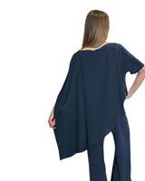 TUNICA A CAPPA IN CREPE DE CHINE BLU