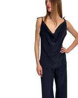 TOP IN CREPE DE CHINE BLU