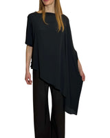 TUNICA A CAPPA IN CREPE DE CHINE NERO