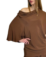 BLUSA ASIMMETRICA IN CREPE DE CHINE CACAO