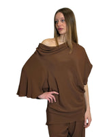 BLUSA ASIMMETRICA IN CREPE DE CHINE CACAO