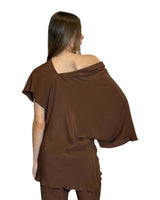 BLUSA ASIMMETRICA IN CREPE DE CHINE CACAO