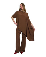 TUNICA A CAPPA IN CREPE DE CHINE CACAO