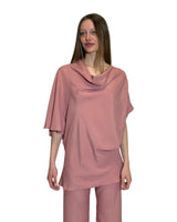 BLUSA ASIMMETRICA IN CREPE DE CHINE ROSA