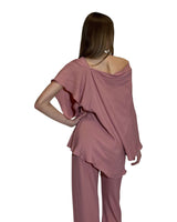 BLUSA ASIMMETRICA IN CREPE DE CHINE ROSA