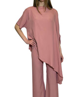 TUNICA A CAPPA IN CREPE DE CHINE ROSA