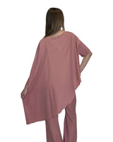 TUNICA A CAPPA IN CREPE DE CHINE ROSA