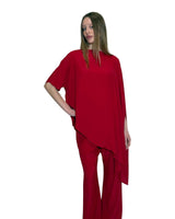 TUNICA A CAPPA IN CREPE DE CHINE ROSSO