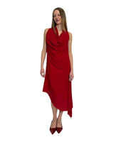 ABITO ASIMMETRICO IN CREPE DE CHINE ROSSO