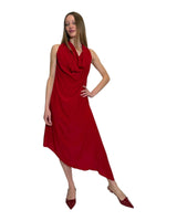 ABITO ASIMMETRICO IN CREPE DE CHINE ROSSO